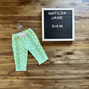 NWT Matilda Jane Brilliant Daydream Green Polka Dot A Wonderful World Pant 3/6M